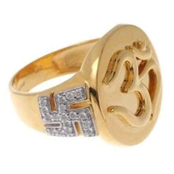 18ct Gold / 22ct Gold Cubic Zirconia Gents Ring With Om And Saathiya Symbols GR15126 -Mathieu Blan Chard Soldes GR15126 YG C