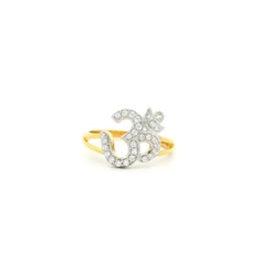 Gold ‘OM’ Ring In 22ct – Cubic Zirconia Studded Sacred Symbol Design | Size M