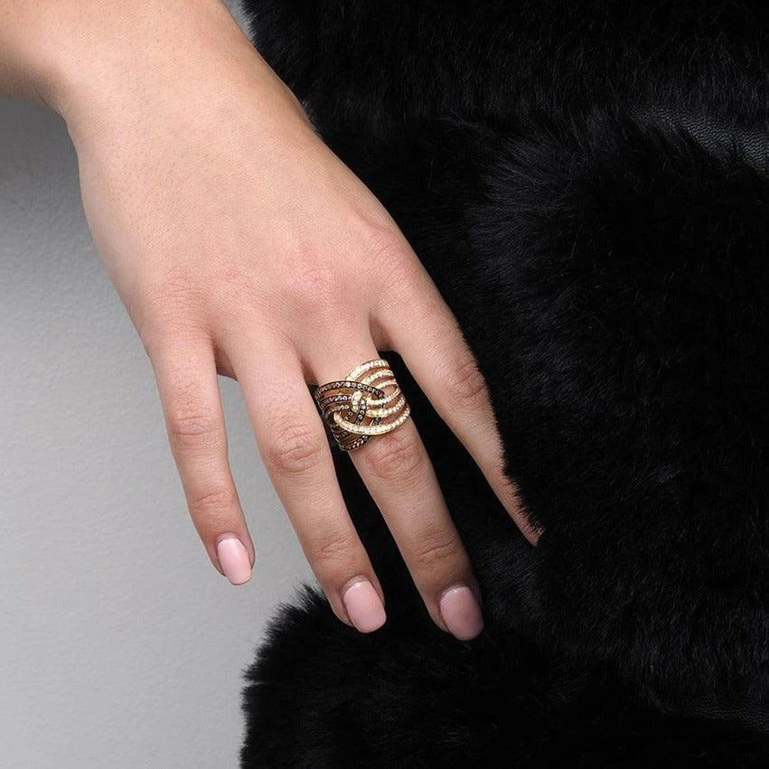 18ct Yellow Gold Diamond (Brown & White) Ring HF05355R-Y-BR 18ct Yellow Gold Diamond (Brown & White) Ring HF05355R-Y-BR -Mathieu Blan Chard Soldes HF05355R A