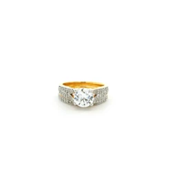 Hidden Halo Cubic Zicornia Engagement Ring And Wedding Band In 22ct Gold | Size J
