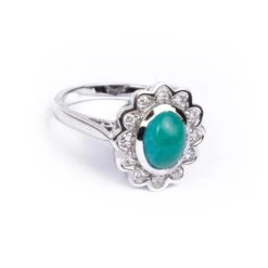 18ct White Gold Diamond And Turquoise Cocktail Ring LR-2971