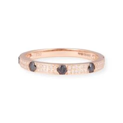 18ct Rose Gold White And Black Diamond Band Ring In Double-Row Pavé Setting LR-7035