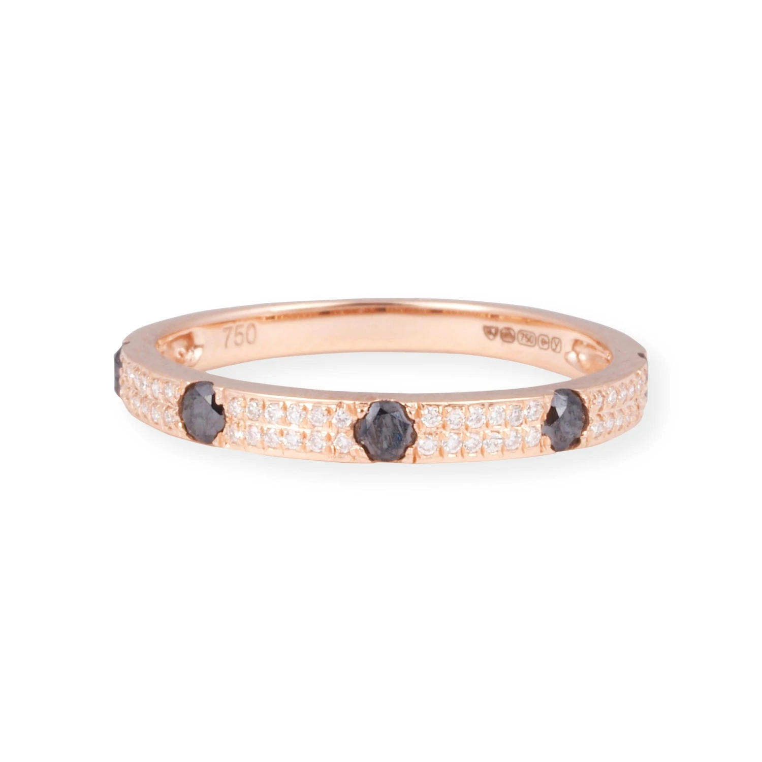 18ct Rose Gold White and Black Diamond Band Ring in Double-Row Pavé Setting LR-7035 18ct Rose Gold White And Black Diamond Band Ring In Double-Row Pavé Setting LR-7035 -Mathieu Blan Chard Soldes LR 7035 2 scaled