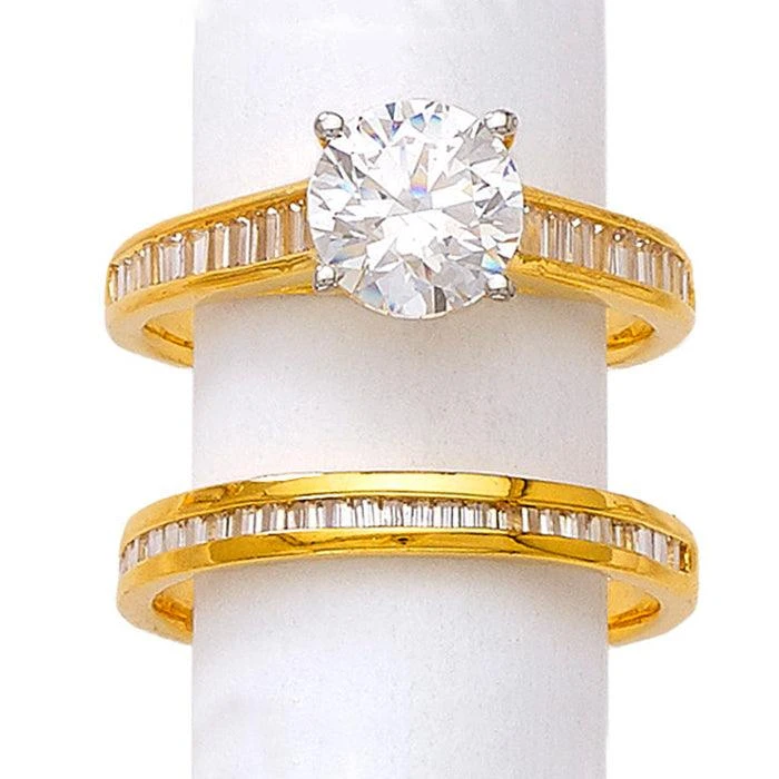 22ct Gold Swarovski Zirconia Engagement Ring and Wedding Band Suite LR21606 22ct Gold Swarovski Zirconia Engagement Ring And Wedding Band Suite LR21606 -Mathieu Blan Chard Soldes LR21606