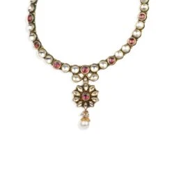 22ct Gold Antiquated Look Necklace And Earrings Set With Cultured Pearls And Cubic Zirconia Stones (70.32g) N&E-3060 -Mathieu Blan Chard Soldes N 3060