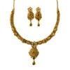 22ct Gold Antiquated Look Necklace Set With Green, Red And White Polki Style Cubic Zirconia Stones (48.3g) N&E-8205