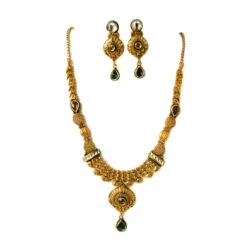 22ct Gold Antiquated Look Necklace Set With Green, Red And White Polki Style Cubic Zirconia Stones (42.4g) N&E-8206