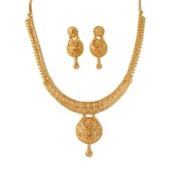 22ct Gold Filigree Design Jali Style Necklace And Earring Set N&E-8234