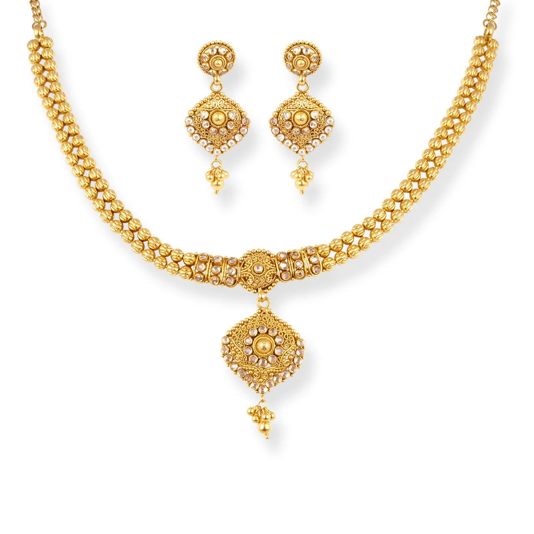 22ct Gold Antiquated Look Design Necklace with Cubic Zirconia Stones & Hook Clasp. 1 22ct Gold Antiquated Look Design Necklace With Cubic Zirconia Stones & Hook Clasp. -Mathieu Blan Chard Soldes P1160230