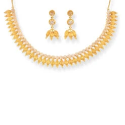22ct Gold Necklace Suite With Cubic Zirconia Stones & Hook Clasp. -Mathieu Blan Chard Soldes P1160236