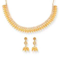 22ct Gold Necklace Suite With Cubic Zirconia Stones & Hook Clasp.