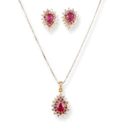 22ct Women's Gold Tear Drop Pattern Pendant Suite With Cubic Zirconia Stones