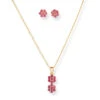 22ct Women's Gold Flower Pattern Pendant Suite With Pink Cubic Zirconia Stones