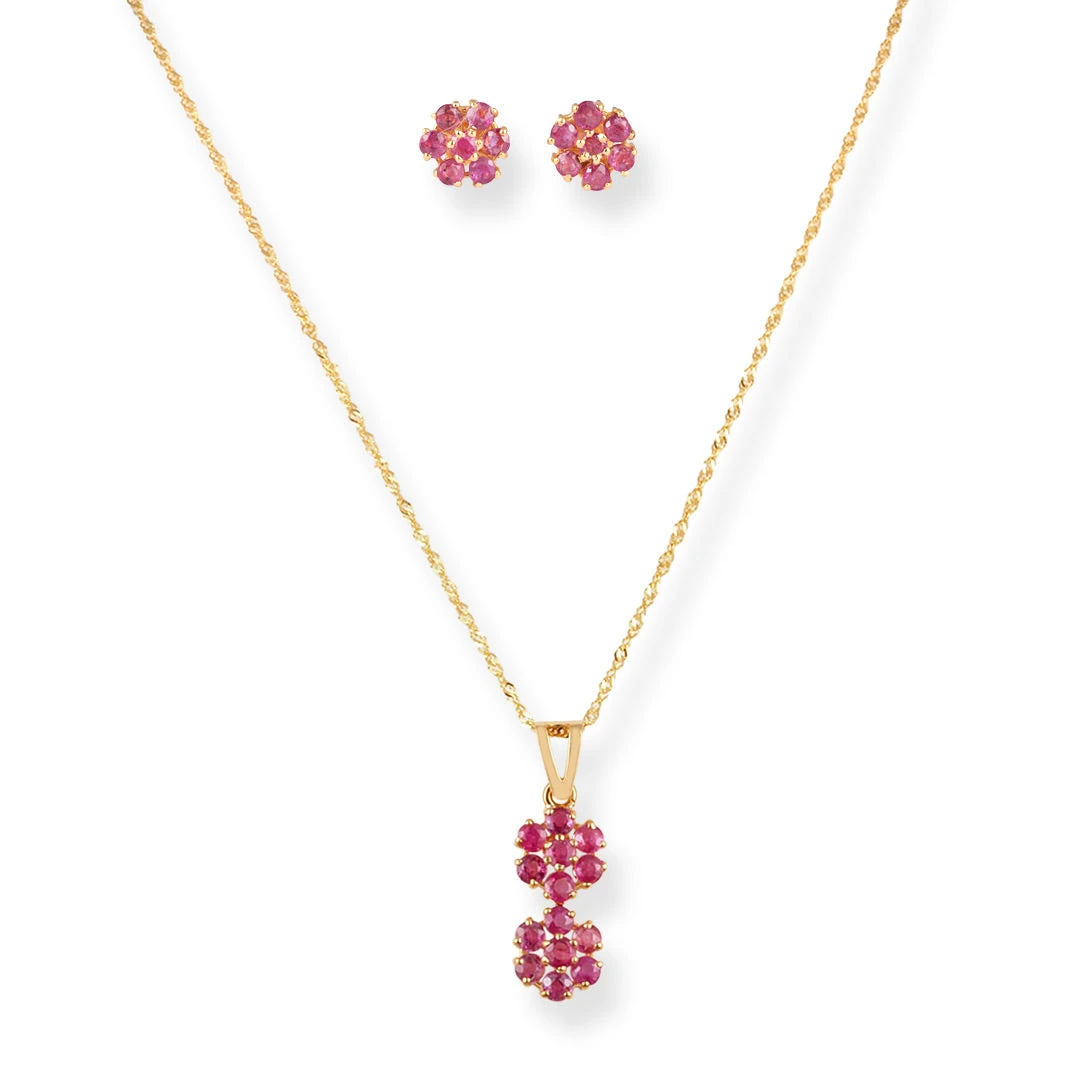22ct Women's Gold Flower Pattern Pendant Suite with Pink Cubic Zirconia Stones 22ct Women's Gold Flower Pattern Pendant Suite With Pink Cubic Zirconia Stones -Mathieu Blan Chard Soldes P1160278