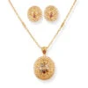 22ct Gold Antiquated Look Necklace And Earrings Set With Cubic Zirconia Stones