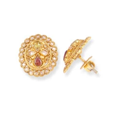 22ct Gold Antiquated Look Necklace And Earrings Set With Cubic Zirconia Stones -Mathieu Blan Chard Soldes P1160287