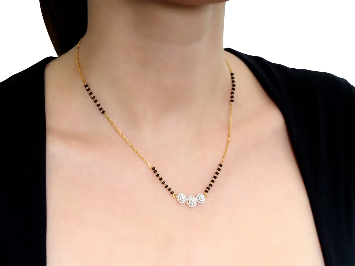 Daily Wear 22ct Gold Mangalsutra with Black Beads & Sparkling Cubic Zirconia Stones Daily Wear 22ct Gold Mangalsutra With Black Beads & Sparkling Cubic Zirconia Stones -Mathieu Blan Chard Soldes P6230172 scaled