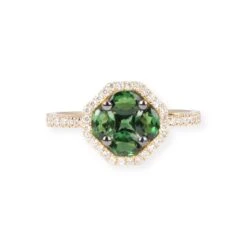 18ct Yellow Gold Diamond And Green Garnet Cluster Ring LR-7031