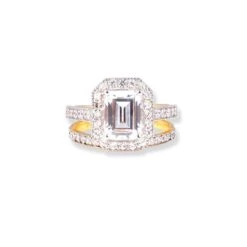 22ct Gold Emerald Cut Swarovski Zirconia Engagement Ring And Wedding Band Suite "jodi" (5.84g) LR20009