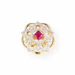 22ct Gold Swarovski Zirconia And Pink Centre Stone Dress Ring-7098