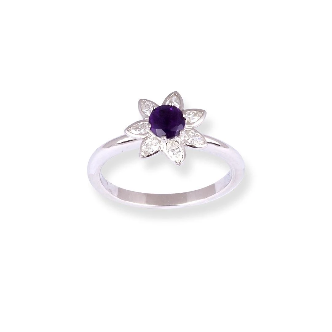 Platinum Dress Ring with Diamond and Amethyst Ring LR-8653 Platinum Dress Ring With Diamond And Amethyst Ring LR-8653 -Mathieu Blan Chard Soldes PC200023