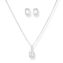 18ct White Gold Pendant Suite With Cubic Zirconia Stones