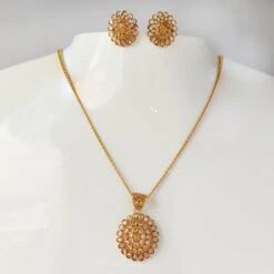22ct Gold Antiquated Look Pendant, Chain & Earrings With Polki Style Cubic Zirconias (17.7g) P&E-8239