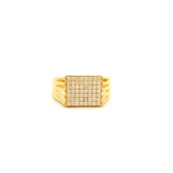 Refined 22ct Yellow Gold Signet Ring – Cubic Zirconia Inlay Detail | Size S