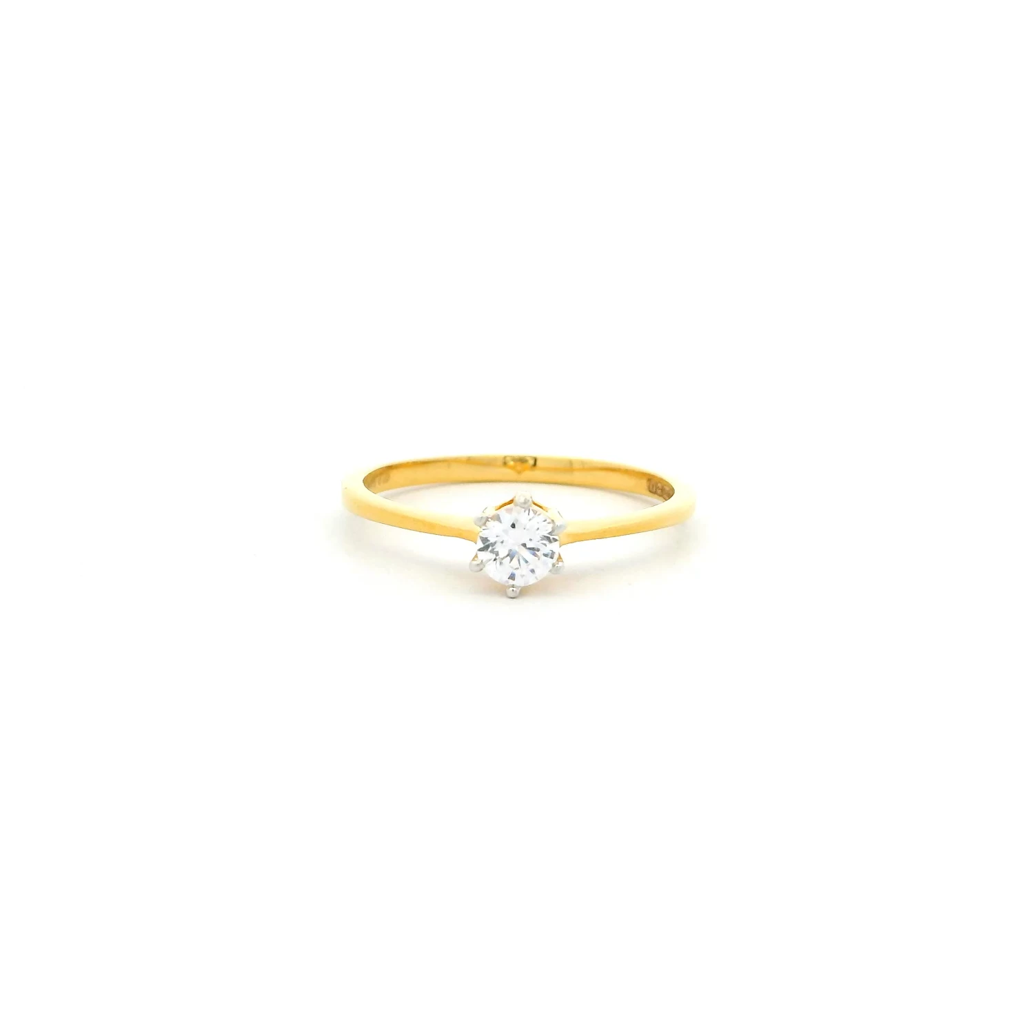 Six Prong Round Cubic Zirconia Solitaire Ring in 22ct Gold | Size L½ Six Prong Round Cubic Zirconia Solitaire Ring In 22ct Gold | Size L½ -Mathieu Blan Chard Soldes