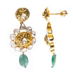 18ct Yellow Gold Polki Diamond And Emerald Necklace And Earrings Suite VPE-0818506 -Mathieu Blan Chard Soldes VPE 0818506 c