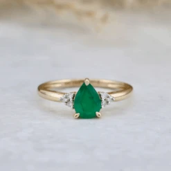 Bague En Or 10K, Diamants Et émeraude