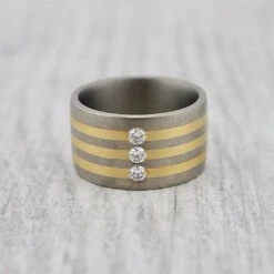 Bague En Or Vert 20K, Titane Et Diamants