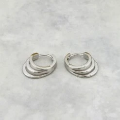 Boucles D'oreilles Huggies 3 Rangs En Argent Sterling