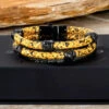 Bracelet Double Tête De Mort Cobra En Cuir