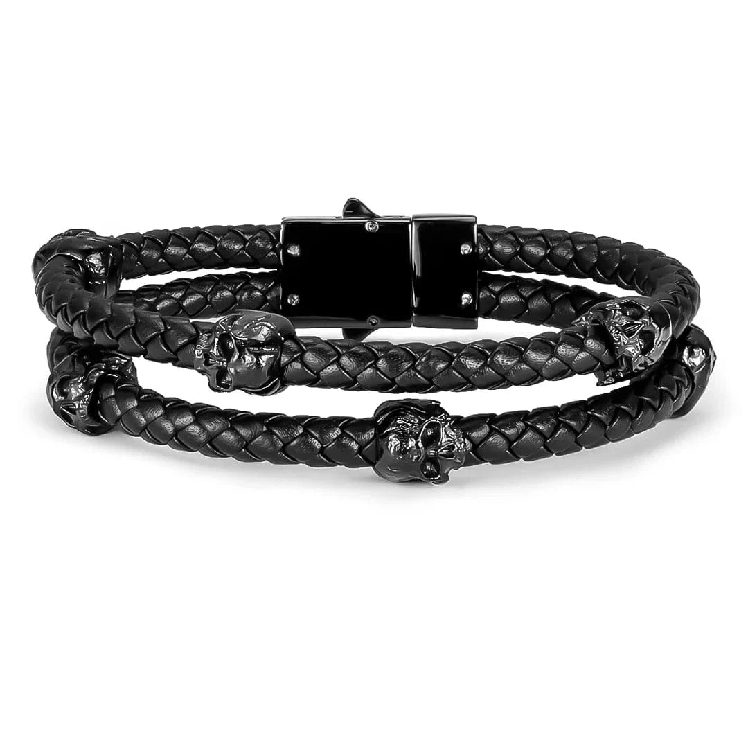 Bracelet Double tête de mort en cuir Bracelet Double Tête De Mort En Cuir -Mathieu Blan Chard Soldes bracelet double tete de mort en cuir skeletonhd bracelet de cuir double tete de mort python noir skeletonhd mathieu blanchard joaillerie 1170887083