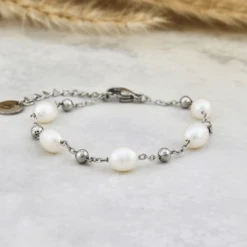 Bracelet En Acier Et Perles Baroques