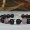 Bracelet Quartz, Onyx Et Argent Sterling