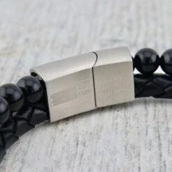 Bracelet Stone En Cuir, Acier Et Agate 2 Bracelet Stone En Cuir, Acier Et Agate -Mathieu Blan Chard Soldes bracelet stone en cuir acier et agate mathieu blanchard bracelets mathieu blanchard 40270863073528