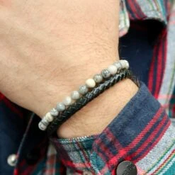 Bracelet Stone En Cuir, Acier Et Jaspe 2 Bracelet Stone En Cuir, Acier Et Jaspe -Mathieu Blan Chard Soldes bracelet stone en cuir acier et jaspe mathieu blanchard bracelets mathieu blanchard 39695213887736