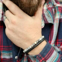 Bracelet Stone En Cuir, Acier Et Jaspe 3 Bracelet Stone En Cuir, Acier Et Jaspe -Mathieu Blan Chard Soldes bracelet stone en cuir acier et jaspe mathieu blanchard bracelets mathieu blanchard 39695213953272