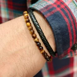 Bracelet Stone En Cuir, Acier Et Oeil De Tigre -Mathieu Blan Chard Soldes bracelet stone en cuir acier et oeil de tigre mathieu blanchard bracelets mathieu blanchard 39695228928248