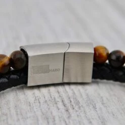 Bracelet Stone En Cuir, Acier Et Oeil De Tigre -Mathieu Blan Chard Soldes bracelet stone en cuir acier et oeil de tigre mathieu blanchard bracelets mathieu blanchard 40270474477816
