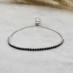 Bracelet Tennis Noir En Argent Sterling