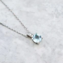 Collier Aqua En Or 14K, Diamants Et Topaze