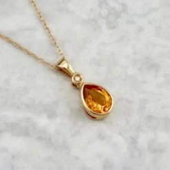 Collier En Or 10K, Citrine Et Diamant