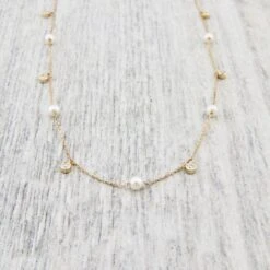 Collier En Or 14K Serti De Diamants Et Perles