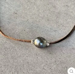 Collier Poema En Cuir, Perle De Tahiti Et Argent Sterling