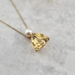 Collier Trillion En Or 14K, Perle Et Citrine