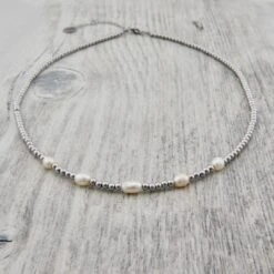 Collier Zéphyr En Acier Et Perles -Mathieu Blan Chard Soldes collier zephyr en acier et perles argent mathieu blanchard pendants mathieu blanchard 40510434181368