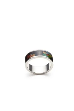 Bague Contemporaine En Argent Fin, émail Et Or 24K